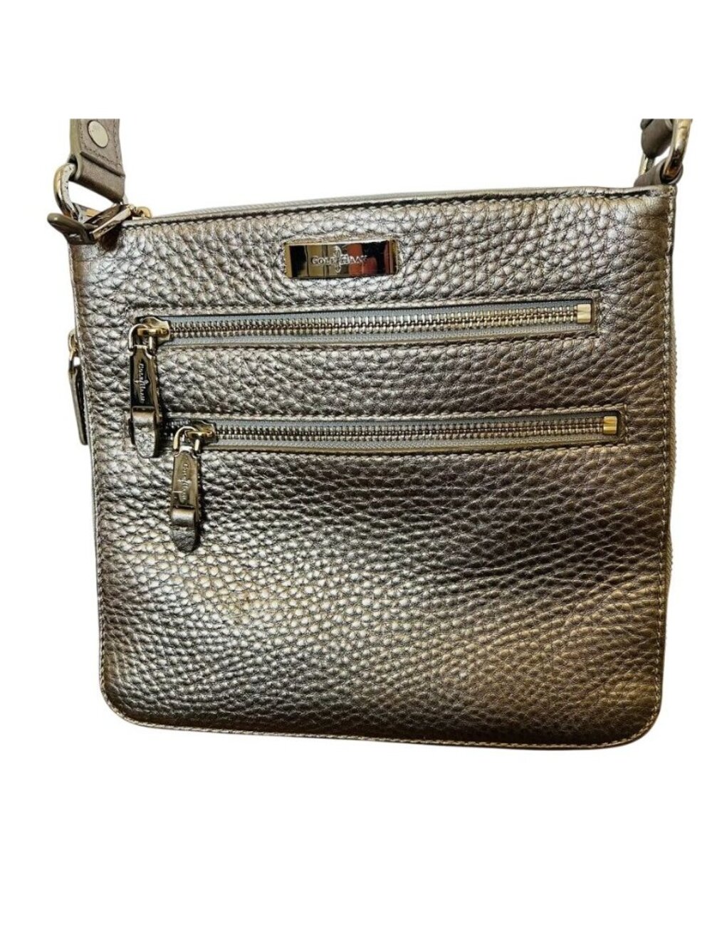 Cole Hahn Womens Bag Sheila Brushed Gold Leather Crossbody Pebbled Quiet Luxury - Picture 2 of 9